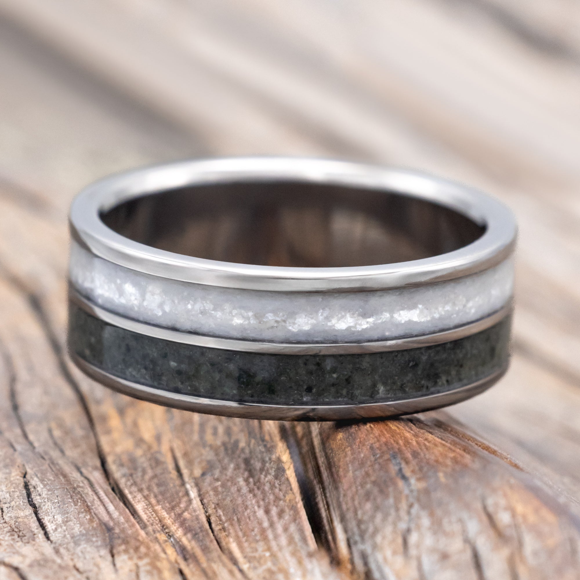 "DYAD" - MOSS AGATE & DIAMOND DUST WEDDING BAND-Staghead Designs