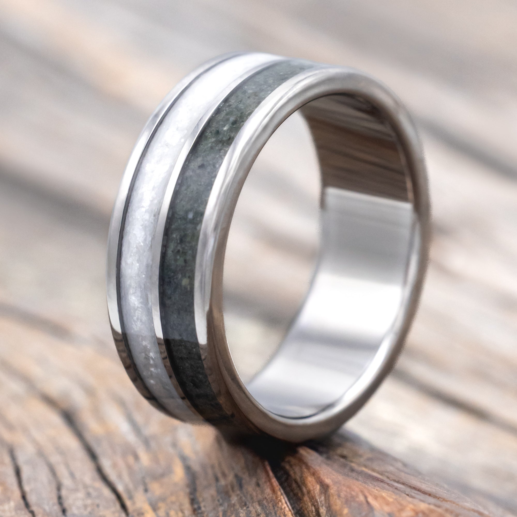 "DYAD" - MOSS AGATE & DIAMOND DUST WEDDING BAND-Staghead Designs