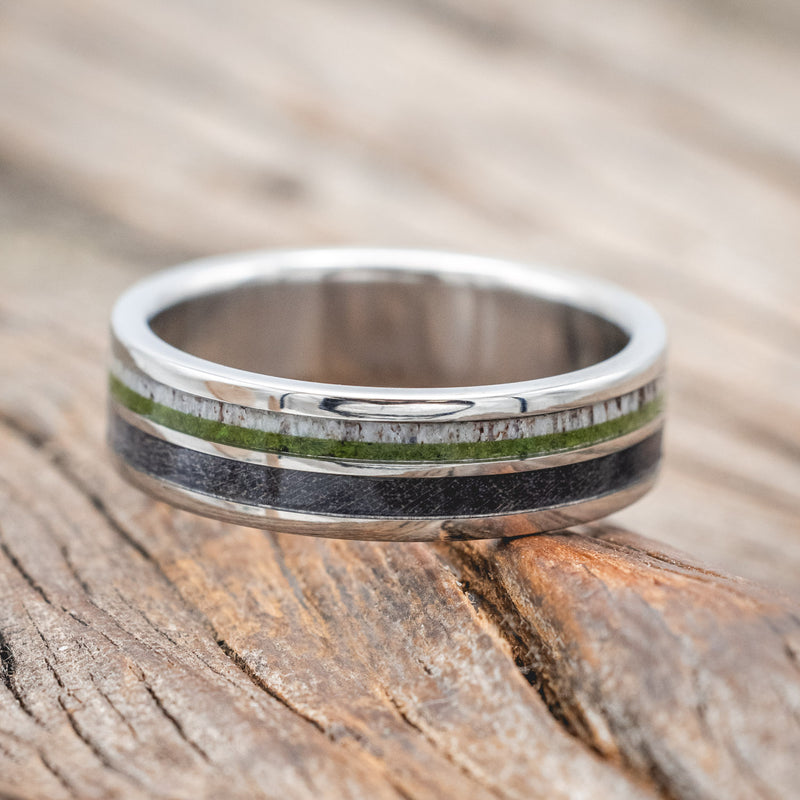 "DYAD" - MOSS, ANTLER & DARK MAPLE WOOD WEDDING BAND