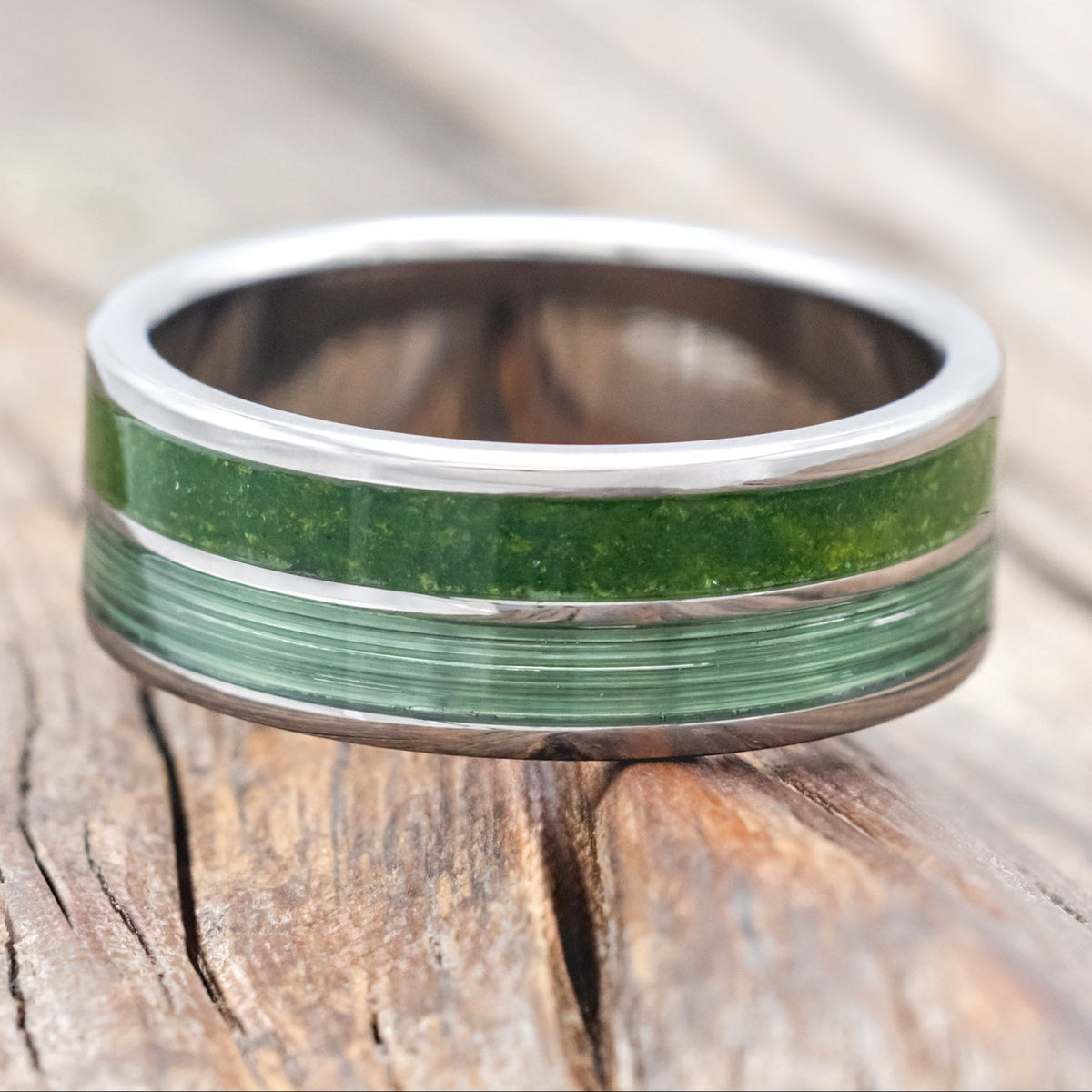 "DYAD" - MOSS & FISHING LINE WEDDING BAND-Staghead Designs