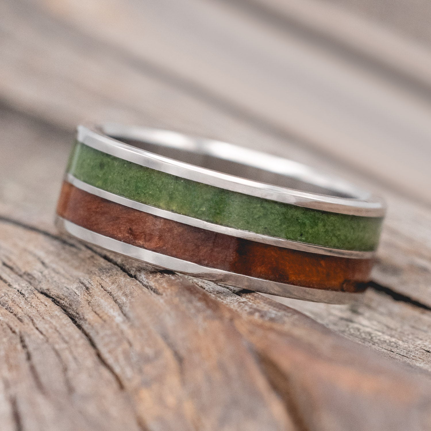 "DYAD" - MOSS & REDWOOD WEDDING BAND-Staghead Designs