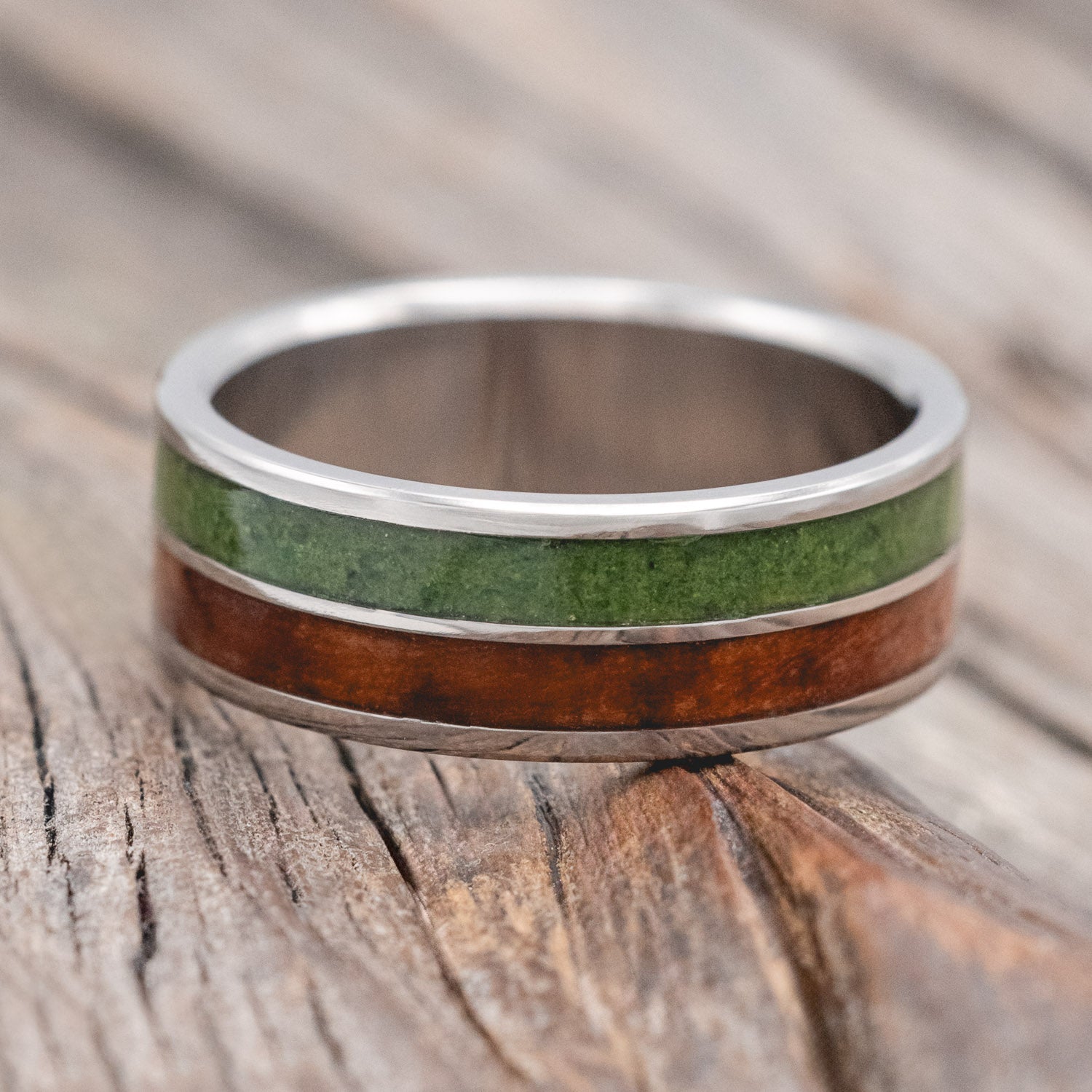 "DYAD" - MOSS & REDWOOD WEDDING BAND-Staghead Designs