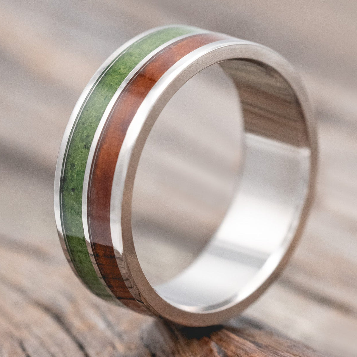 "DYAD" - MOSS & REDWOOD WEDDING BAND-Staghead Designs