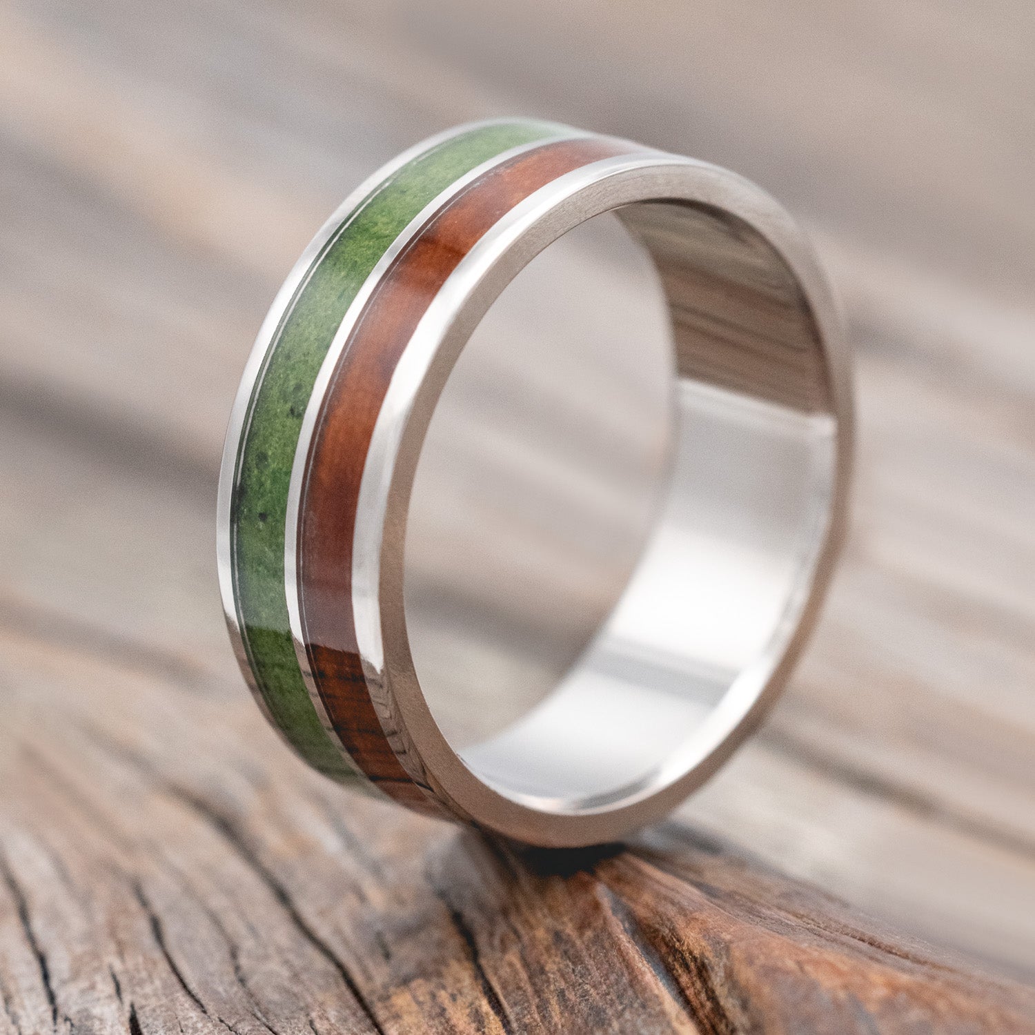 "DYAD" - MOSS & REDWOOD WEDDING BAND-Staghead Designs