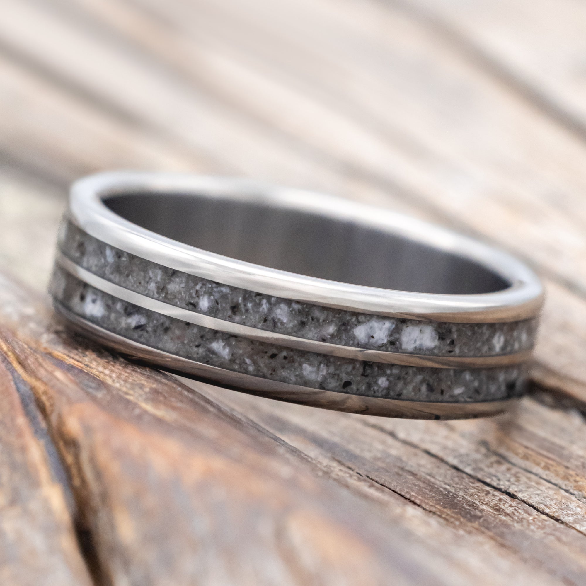 "DYAD" - WEDDING BAND WITH CRUSHED MOONSTONE INLAYS-Staghead Designs