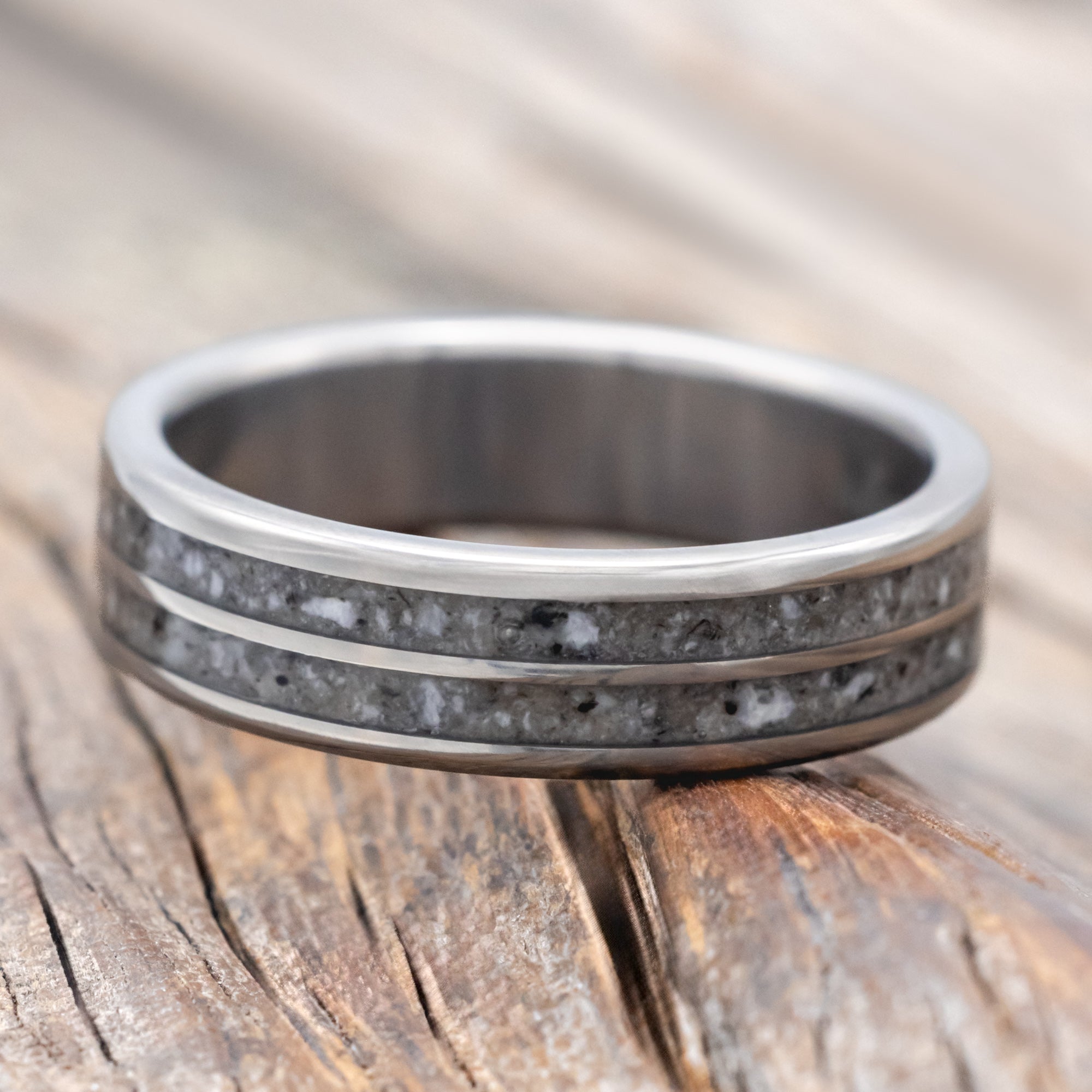 "DYAD" - WEDDING BAND WITH CRUSHED MOONSTONE INLAYS-Staghead Designs