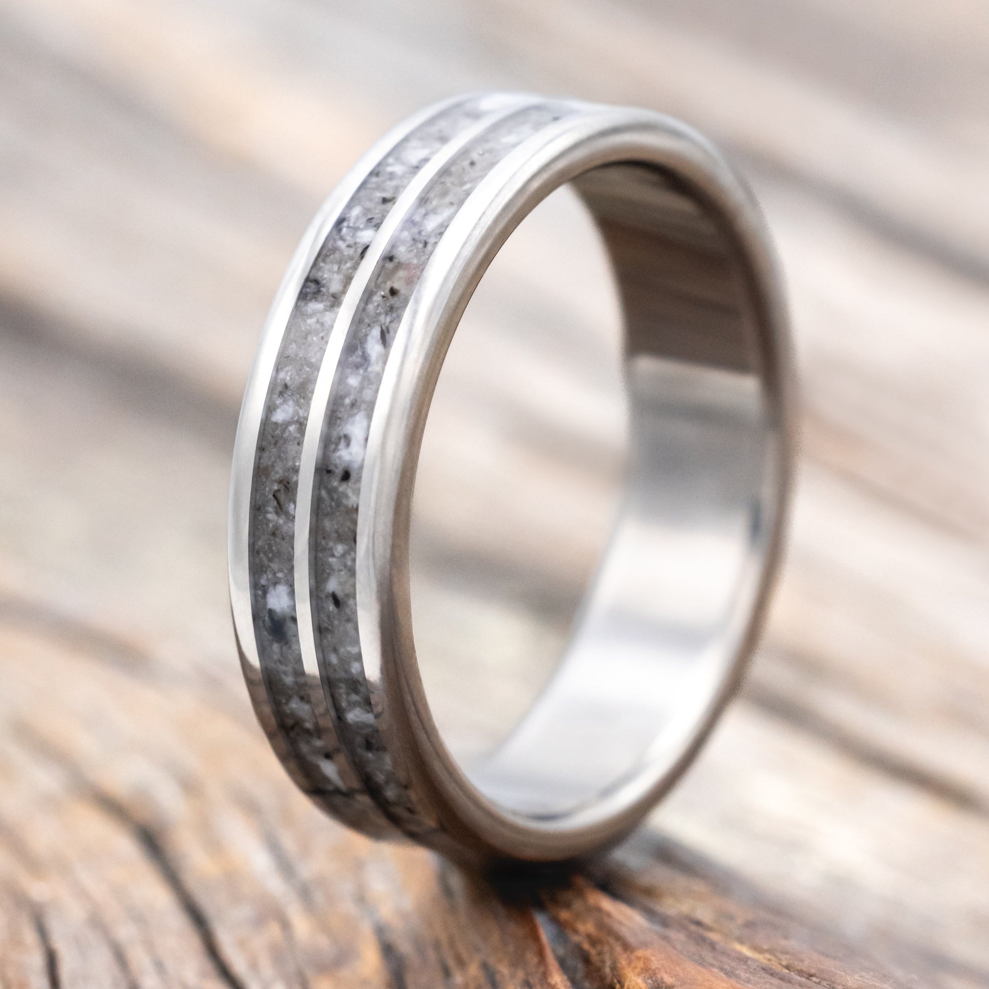 "DYAD" - WEDDING BAND WITH CRUSHED MOONSTONE INLAYS-Staghead Designs