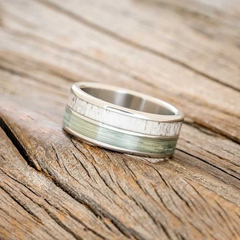 "DYAD" - ANTLER & FISHING LINE WEDDING BAND - TITANIUM - SIZE 8-2