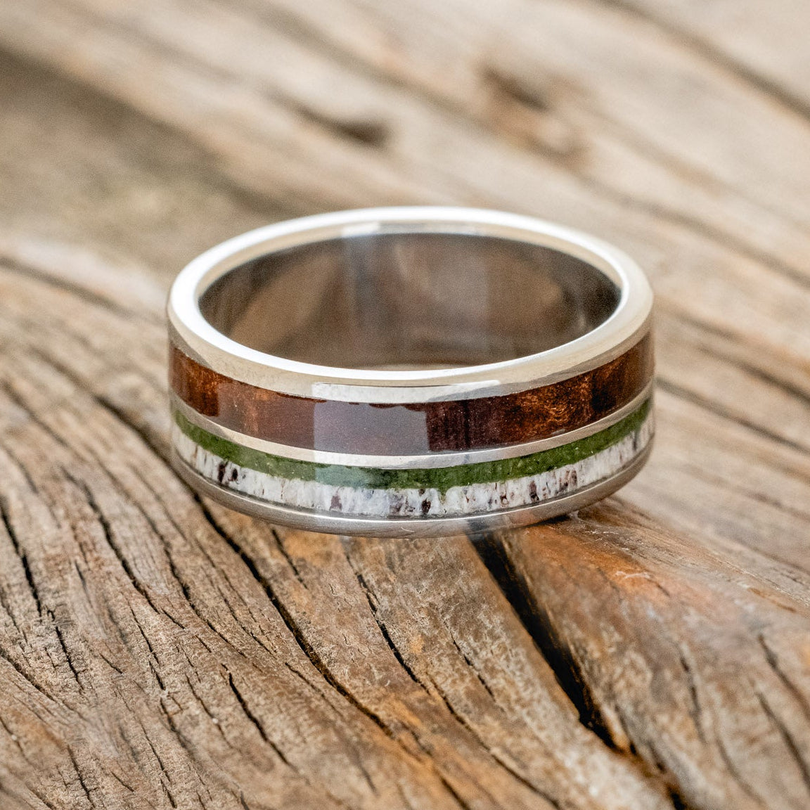 "DYAD" - REDWOOD, ANTLER & MOSS WEDDING BAND-3