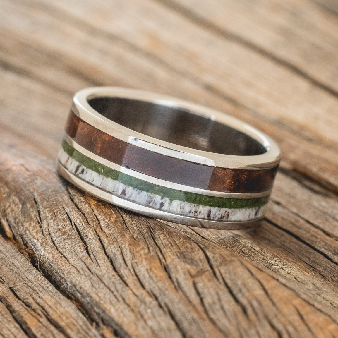 "DYAD" - REDWOOD, ANTLER & MOSS WEDDING BAND-2
