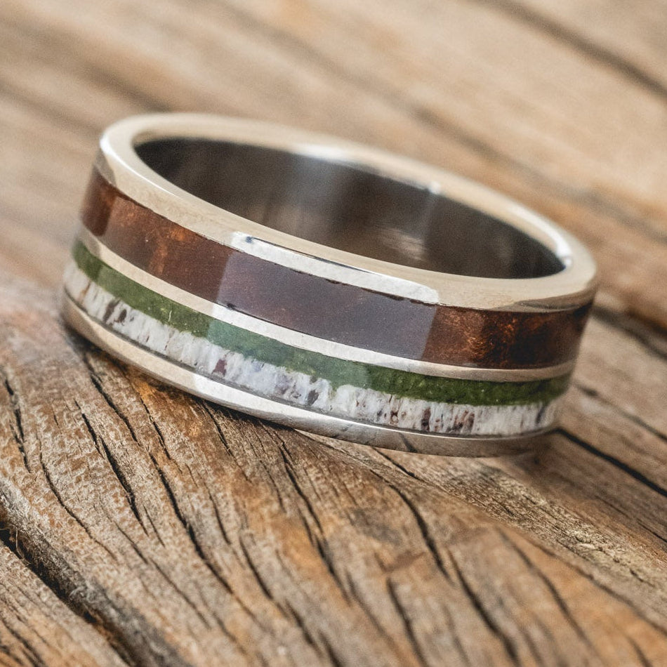 "DYAD" - REDWOOD, ANTLER & MOSS WEDDING BAND-2