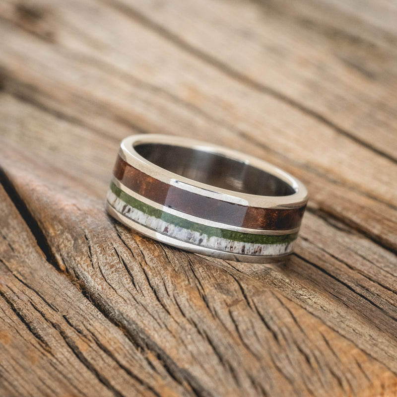 "DYAD" - REDWOOD, ANTLER & MOSS WEDDING BAND-2