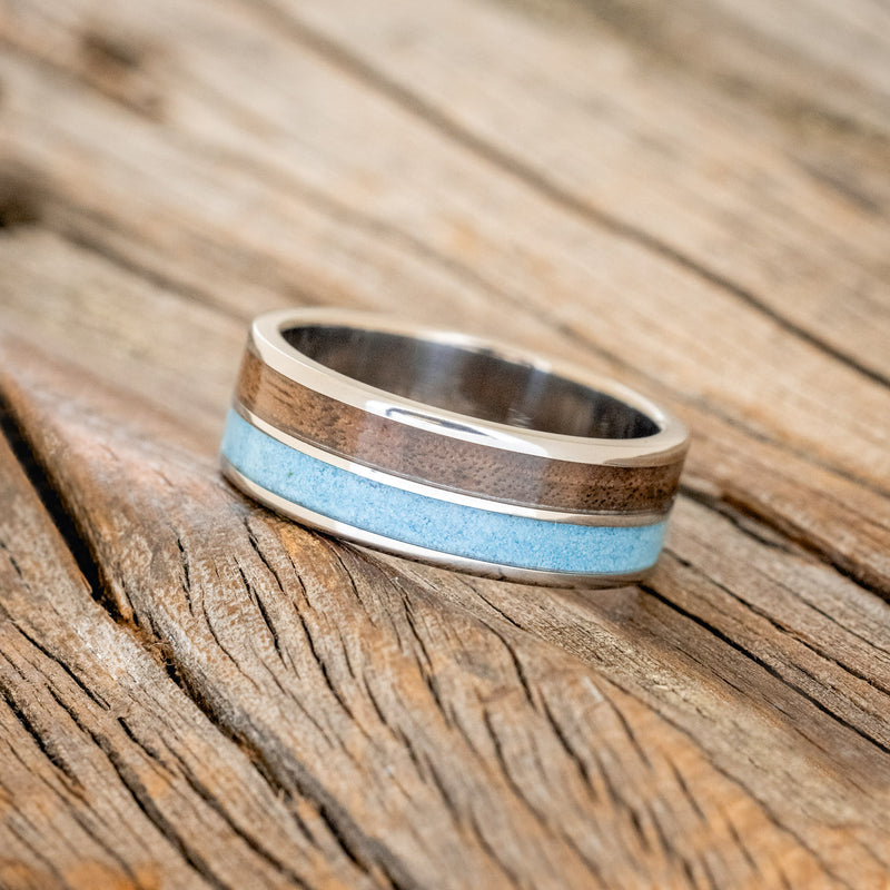 "DYAD" - BLACK WALNUT & TURQUOISE WEDDING BAND - READY TO SHIP-2