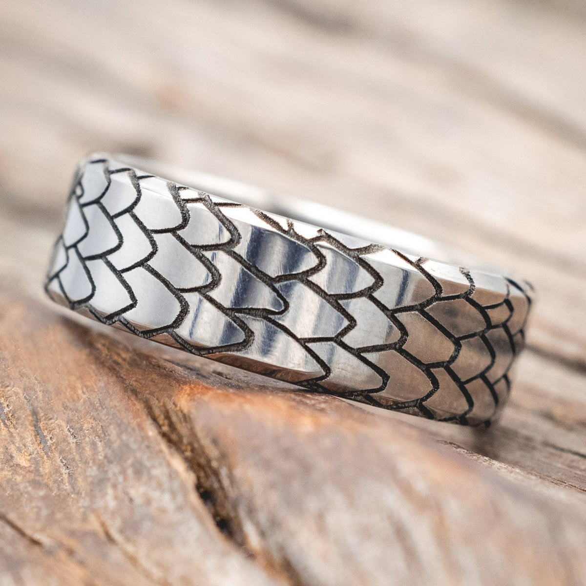 "ECHO" - CUSTOM EMBOSSED DRAGON SCALE WEDDING RING-Staghead Designs
