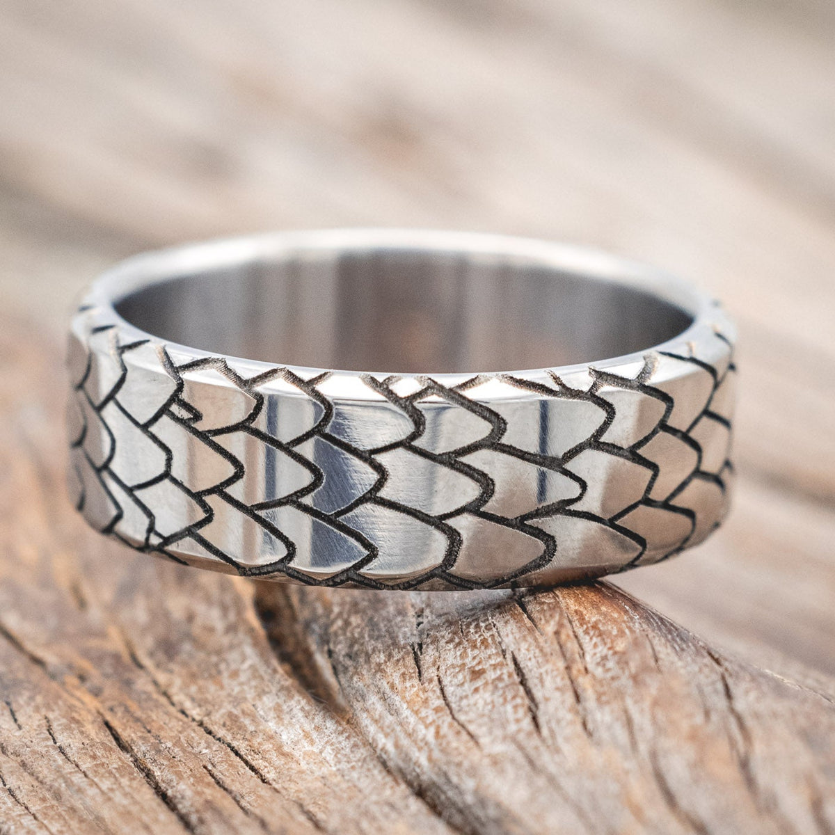 "ECHO" - CUSTOM EMBOSSED DRAGON SCALE WEDDING RING-Staghead Designs