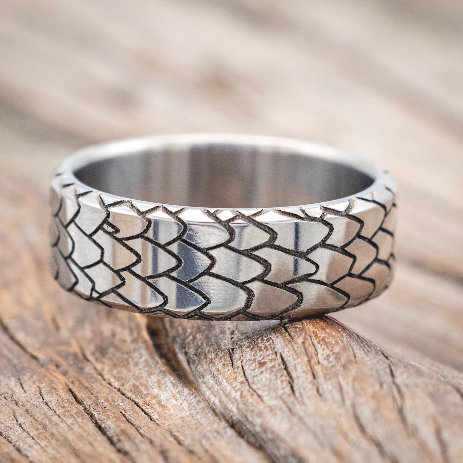 "ECHO" - CUSTOM EMBOSSED DRAGON SCALE WEDDING RING-Staghead Designs