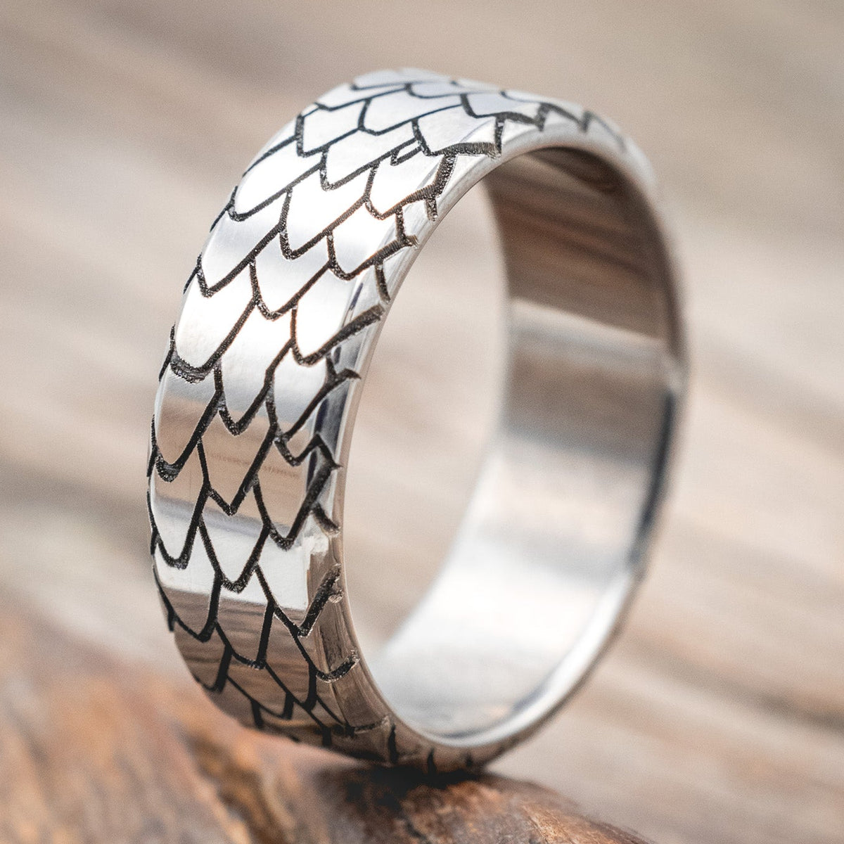 "ECHO" - CUSTOM EMBOSSED DRAGON SCALE WEDDING RING-Staghead Designs