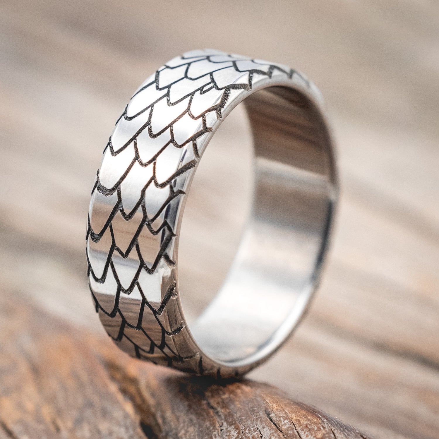"ECHO" - CUSTOM EMBOSSED DRAGON SCALE WEDDING RING-Staghead Designs