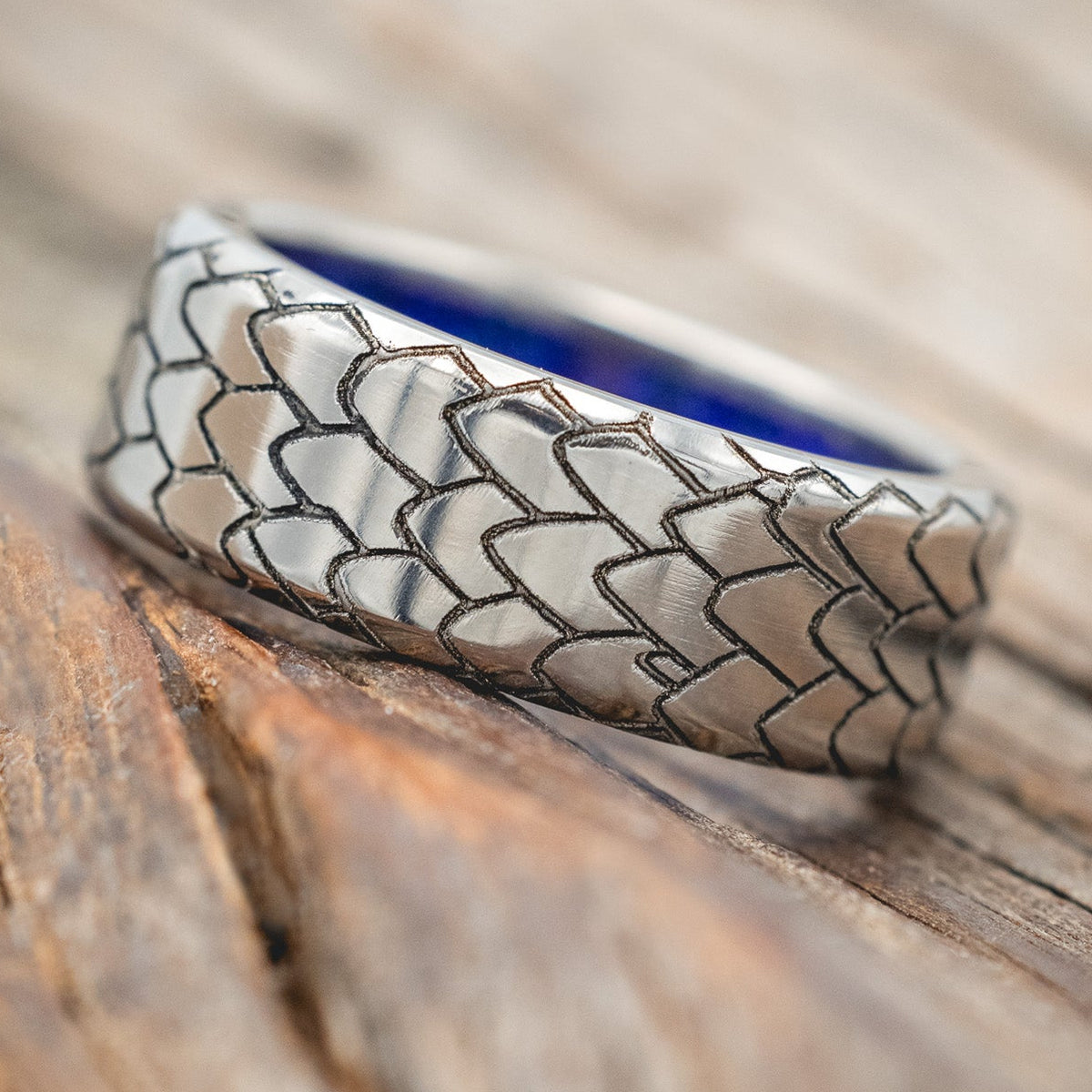 "Echo" - Dragon Scale Wedding Ring Featuring A Starburst Opal Lined Band-Staghead Designs