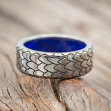 "ECHO" - DRAGON SCALE WEDDING RING FEATURING A PURPLE OPAL LINED BAND