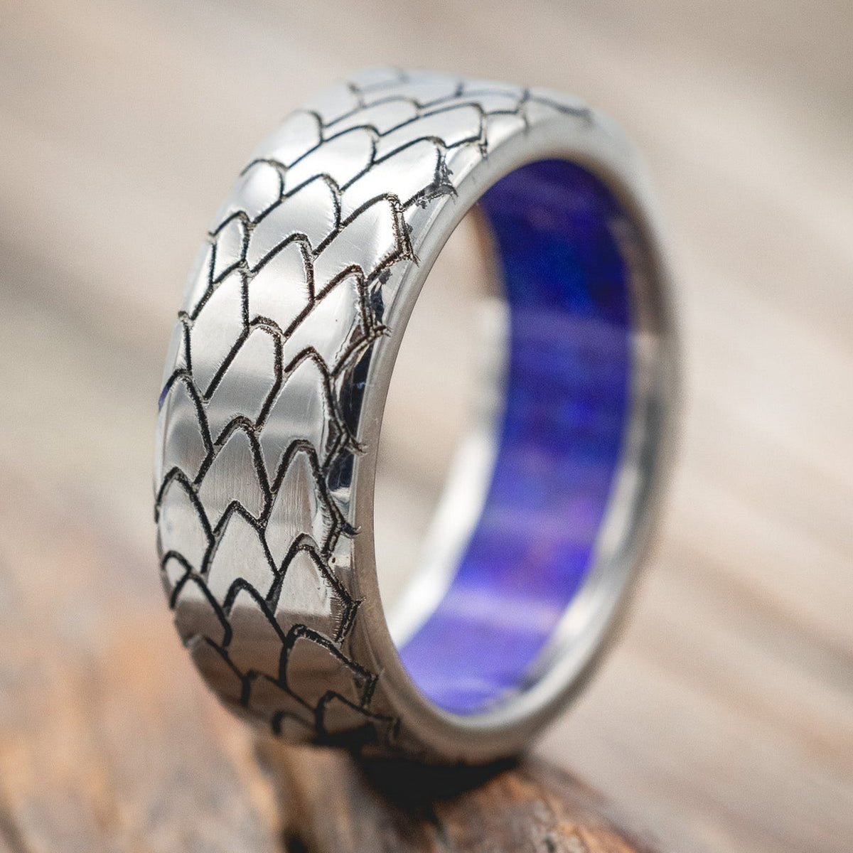 "Echo" - Dragon Scale Wedding Ring Featuring A Starburst Opal Lined Band-Staghead Designs