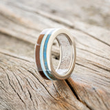 "ELEMENT" - IRONWOOD, PATINA COPPER & TURQUOISE WEDDING BAND WITH AN ANTLER LINING - READY TO SHIP-1