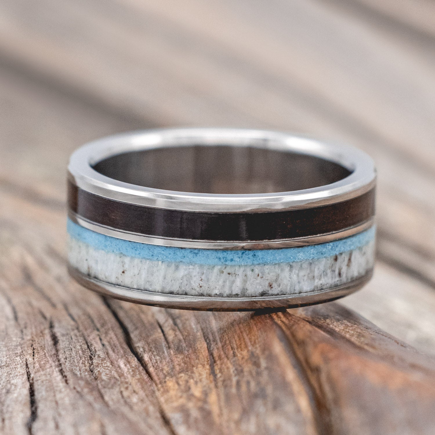 "ELEMENT" - KOA WOOD, ANTLER & TURQUOISE WEDDING BAND-Staghead Designs