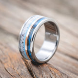 "ELEMENT" - PATINA COPPER, TURQUOISE, ANTLER & 14K ROSE GOLD INLAY WEDDING BAND-Staghead Designs