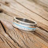 "ELEMENT" - MOONSTONE, TURQUOISE, ANTLER & 14K ROSE GOLD INLAY WEDDING BAND-2