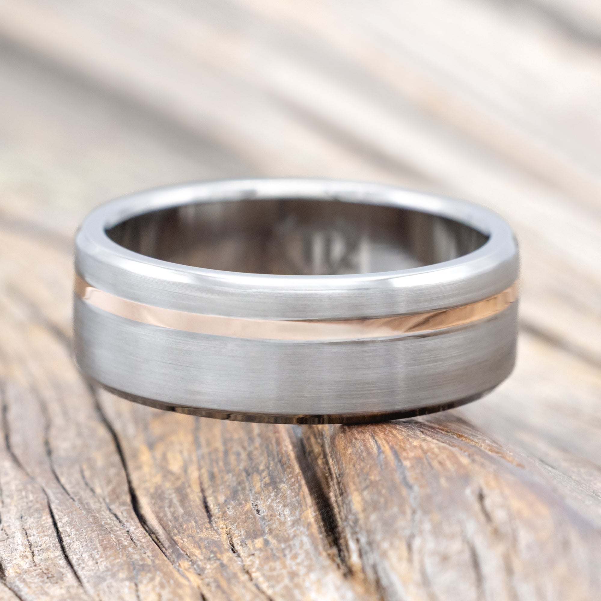 14K GOLD INLAY WEDDING RING FEATURING A BRUSHED FINISH-Staghead Designs