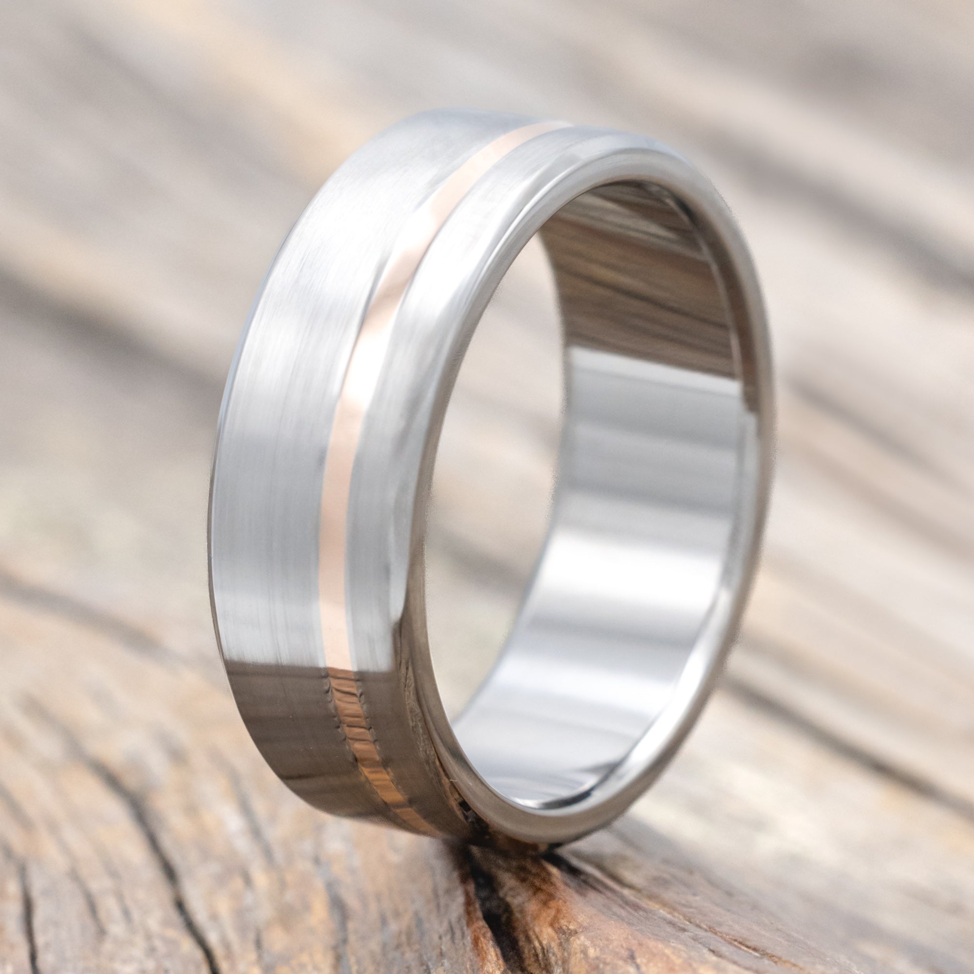 14K GOLD INLAY WEDDING RING FEATURING A BRUSHED FINISH-Staghead Designs
