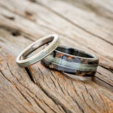 "GLEN" - MATCHING SET OF FISHING LINE & BUCKEYE BURL WOOD WEDDING BANDS-1