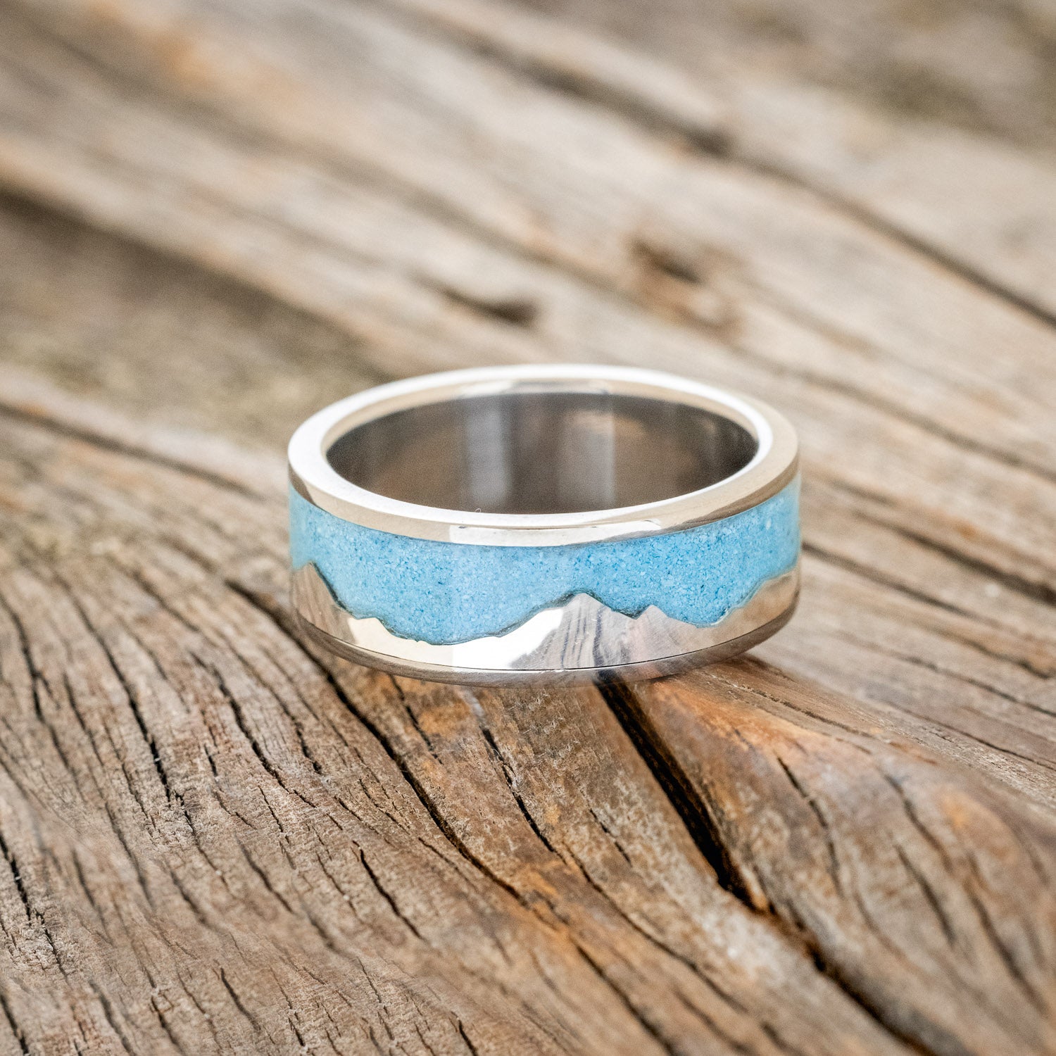 "HELIOS" - TURQUOISE WEDDING BAND FEATURING SILVER MOUNT EVEREST-3
