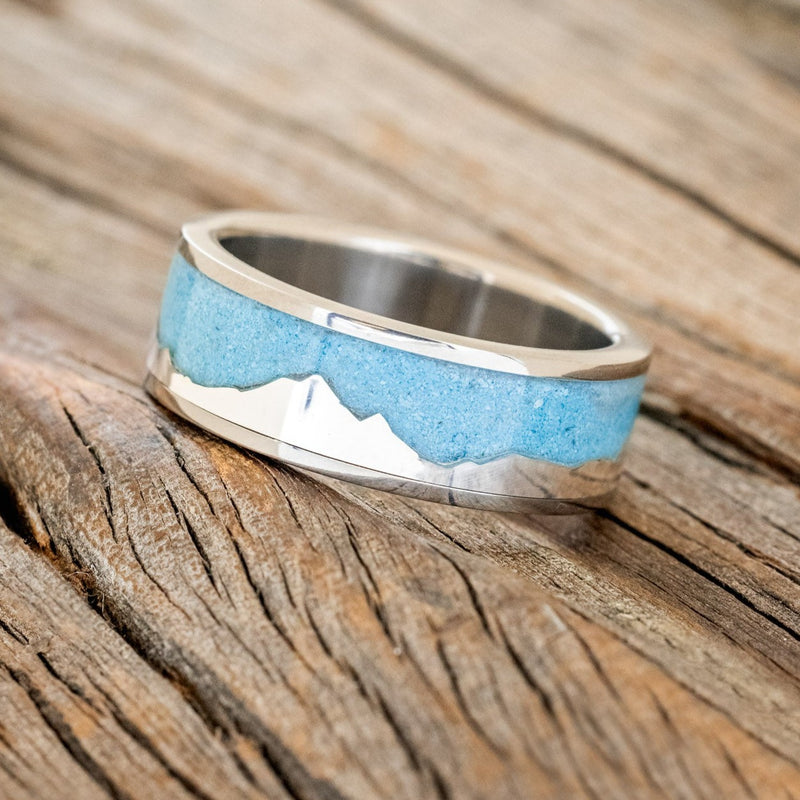 "HELIOS" - TURQUOISE WEDDING BAND FEATURING SILVER MOUNT EVEREST-1