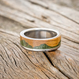 "EZRA" - MATCHING SET OF WHISKEY BARREL & MOSS WEDDING BANDS-4