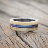 "GLEN" - BUCKEYE BURL WOOD & COSMIC ACRYLIC WEDDING BAND-Staghead Designs