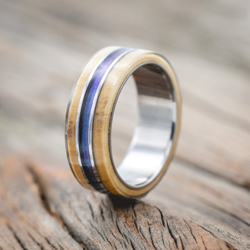 "GLEN" - BUCKEYE BURL WOOD & COSMIC ACRYLIC WEDDING BAND-Staghead Designs