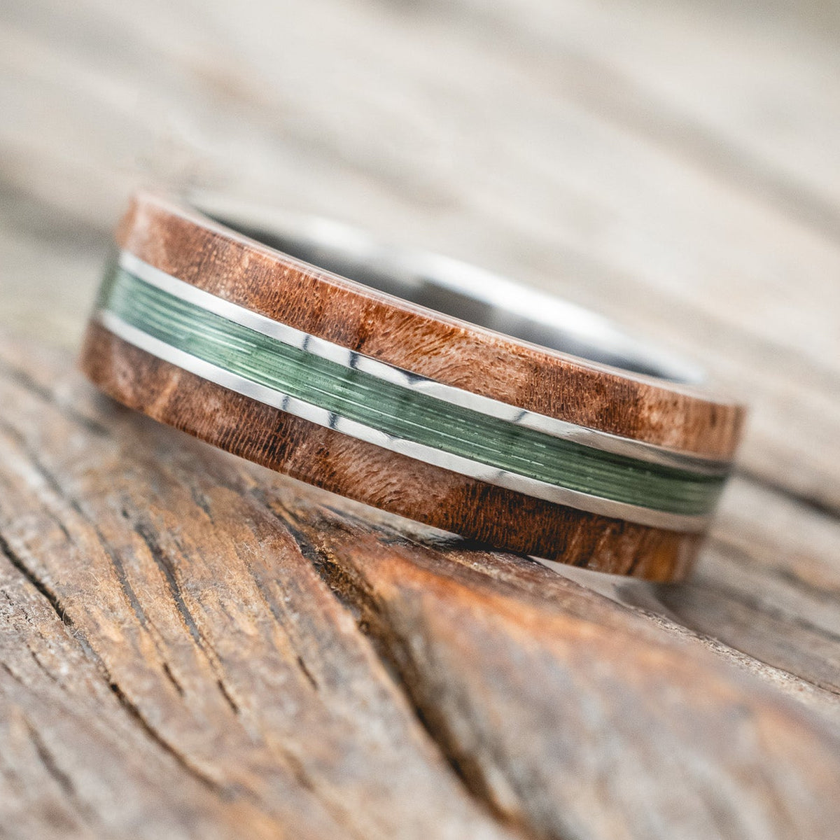 "GLEN" - DARK MAPLE WOOD & FISHING LINE WEDDING RING-Staghead Designs