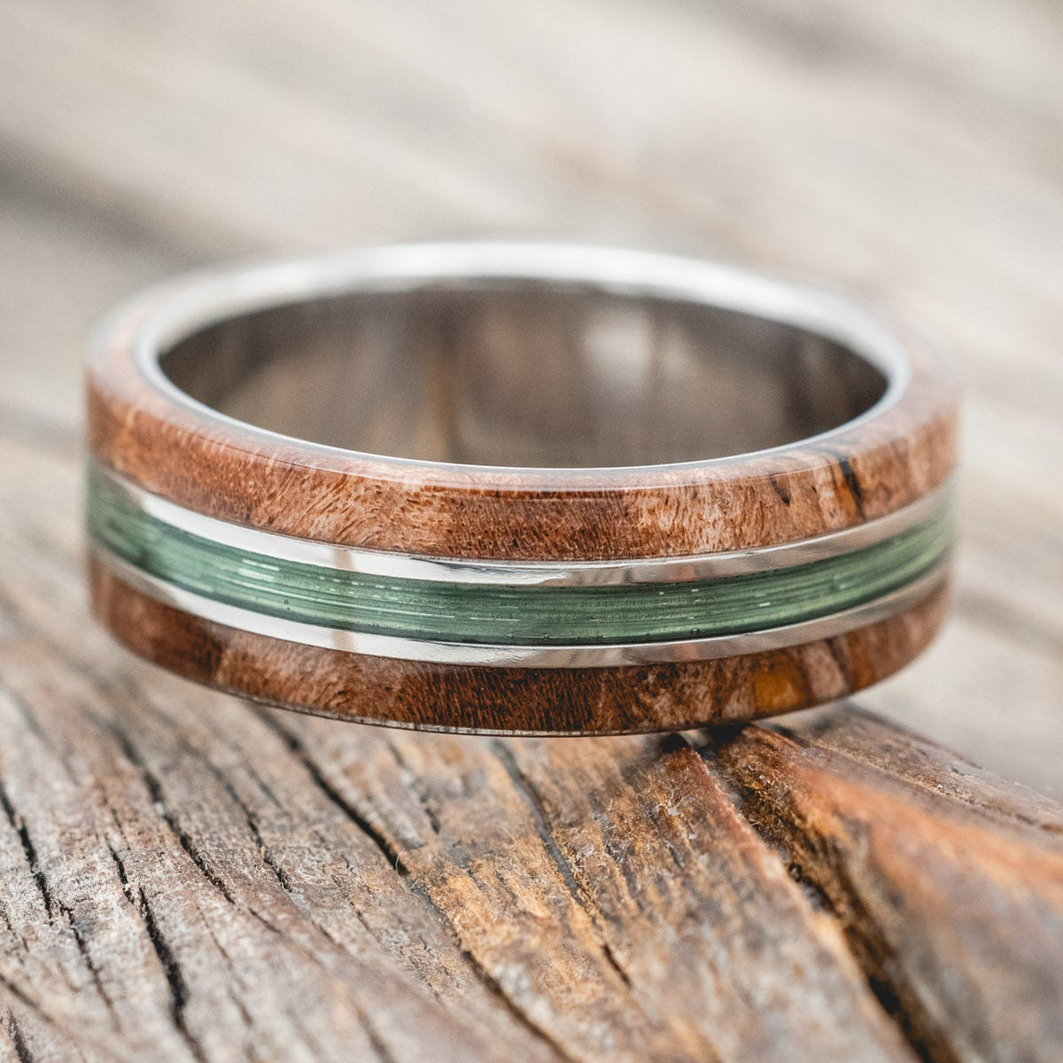 "GLEN" - DARK MAPLE WOOD & FISHING LINE WEDDING RING-Staghead Designs