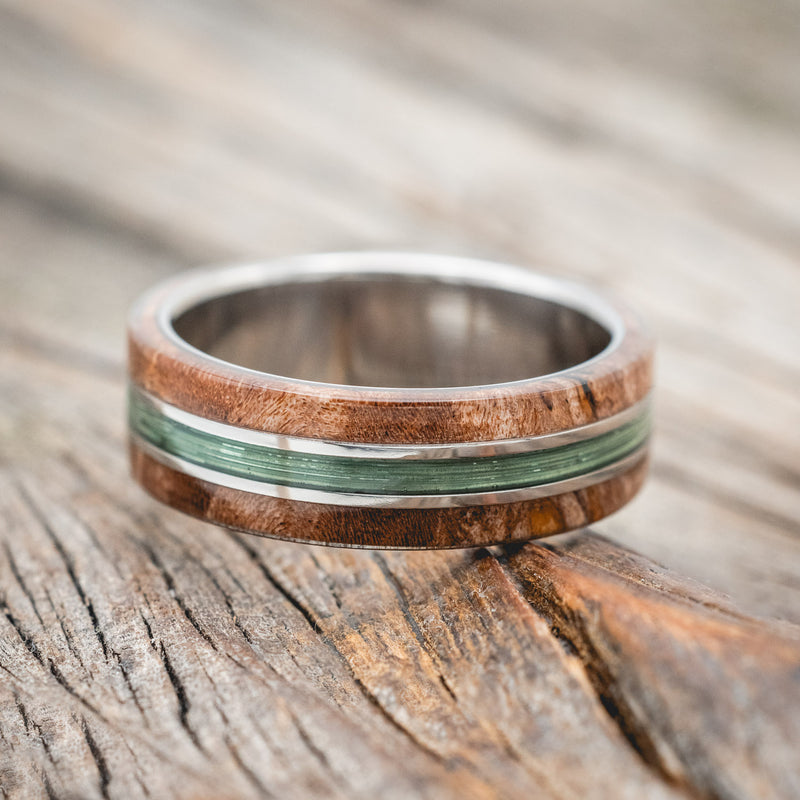 "GLEN" - DARK MAPLE WOOD & FISHING LINE WEDDING RING-Staghead Designs