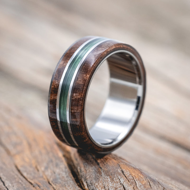 "GLEN" - DARK MAPLE WOOD & FISHING LINE WEDDING RING-Staghead Designs