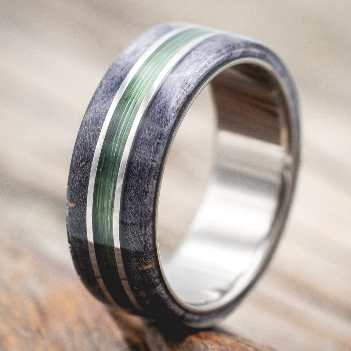 "GLEN" - DARK MAPLE WOOD & FISHING LINE WEDDING RING-Staghead Designs