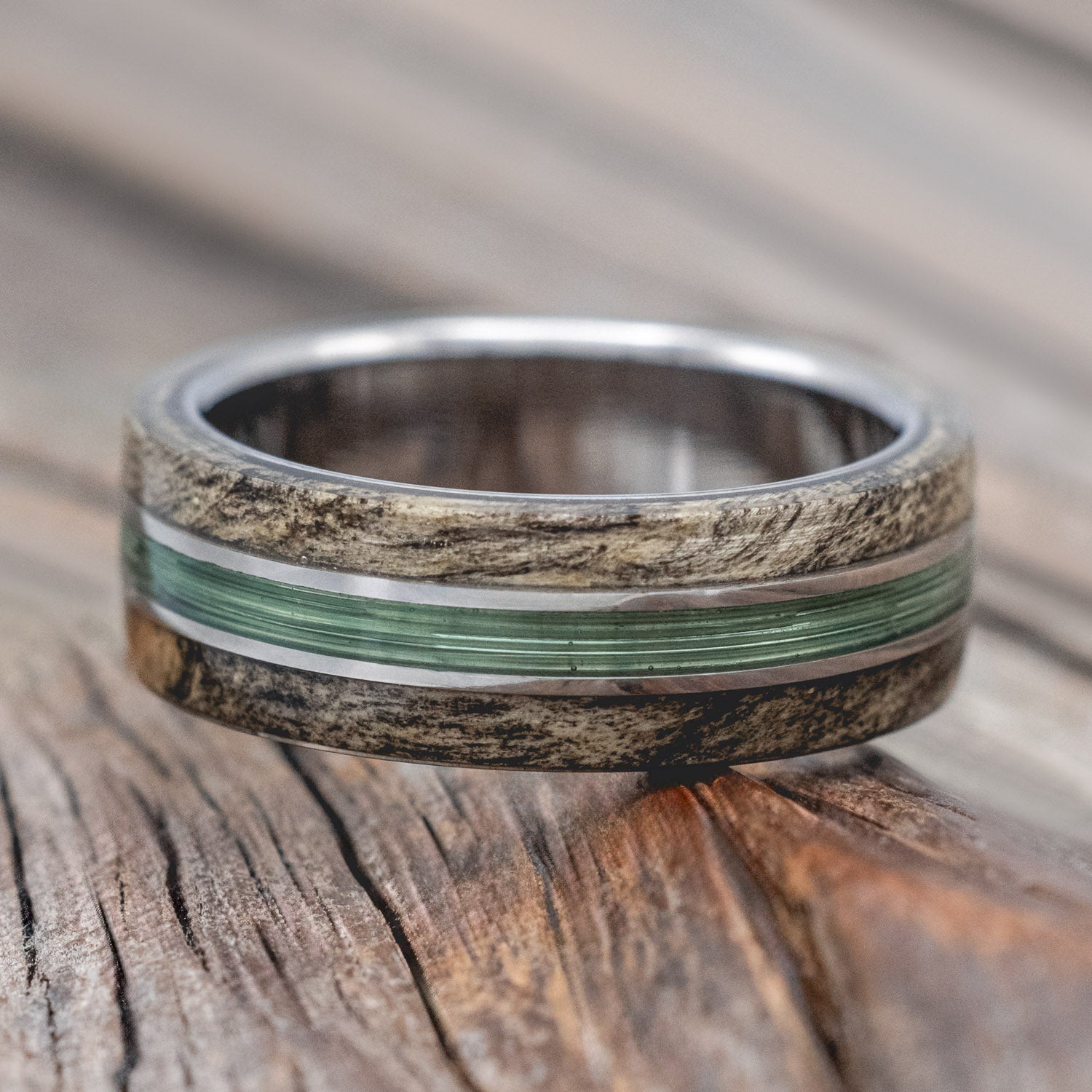 "GLEN" - MATCHING SET OF FISHING LINE & BUCKEYE BURL WOOD WEDDING BANDS-Staghead Designs