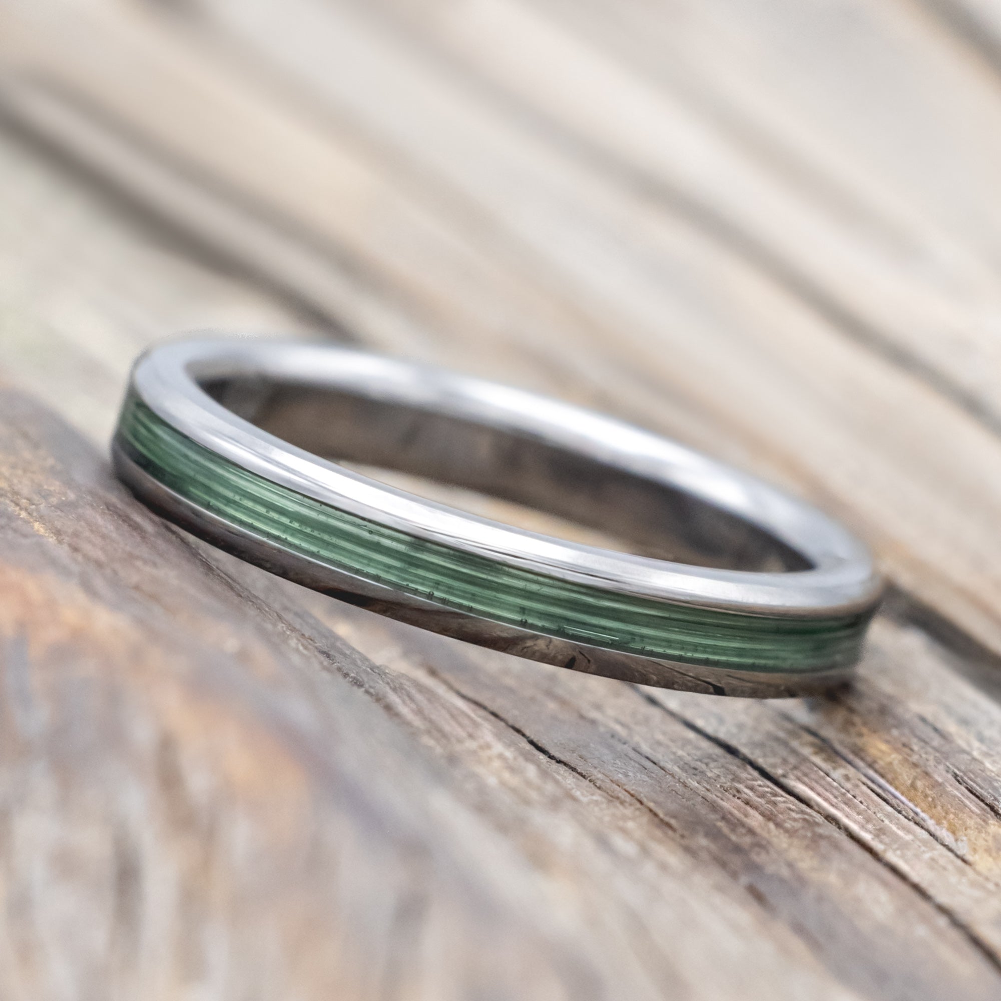 "GLEN" - MATCHING SET OF FISHING LINE & BUCKEYE BURL WOOD WEDDING BANDS-Staghead Designs