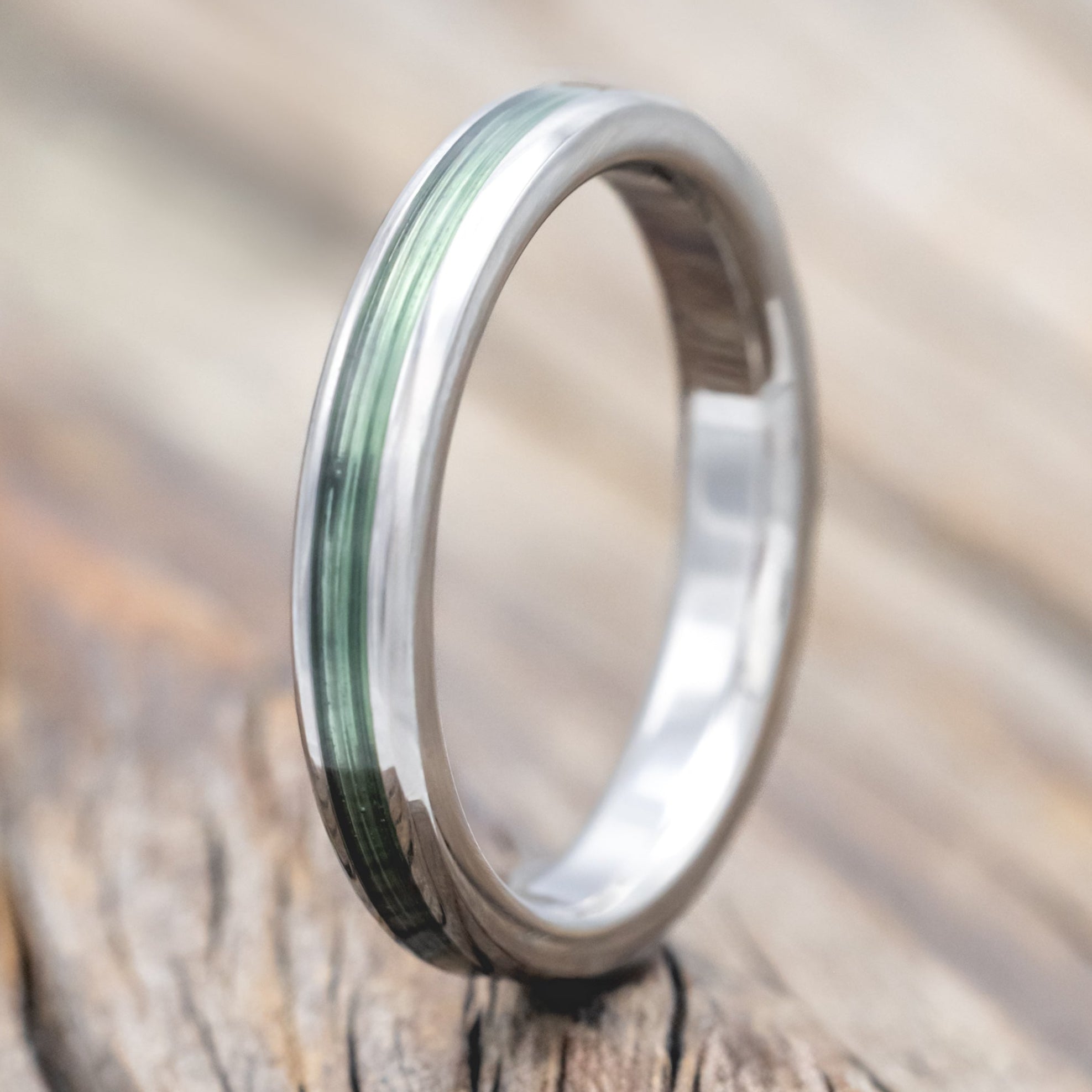 "GLEN" - MATCHING SET OF FISHING LINE & BUCKEYE BURL WOOD WEDDING BANDS-Staghead Designs