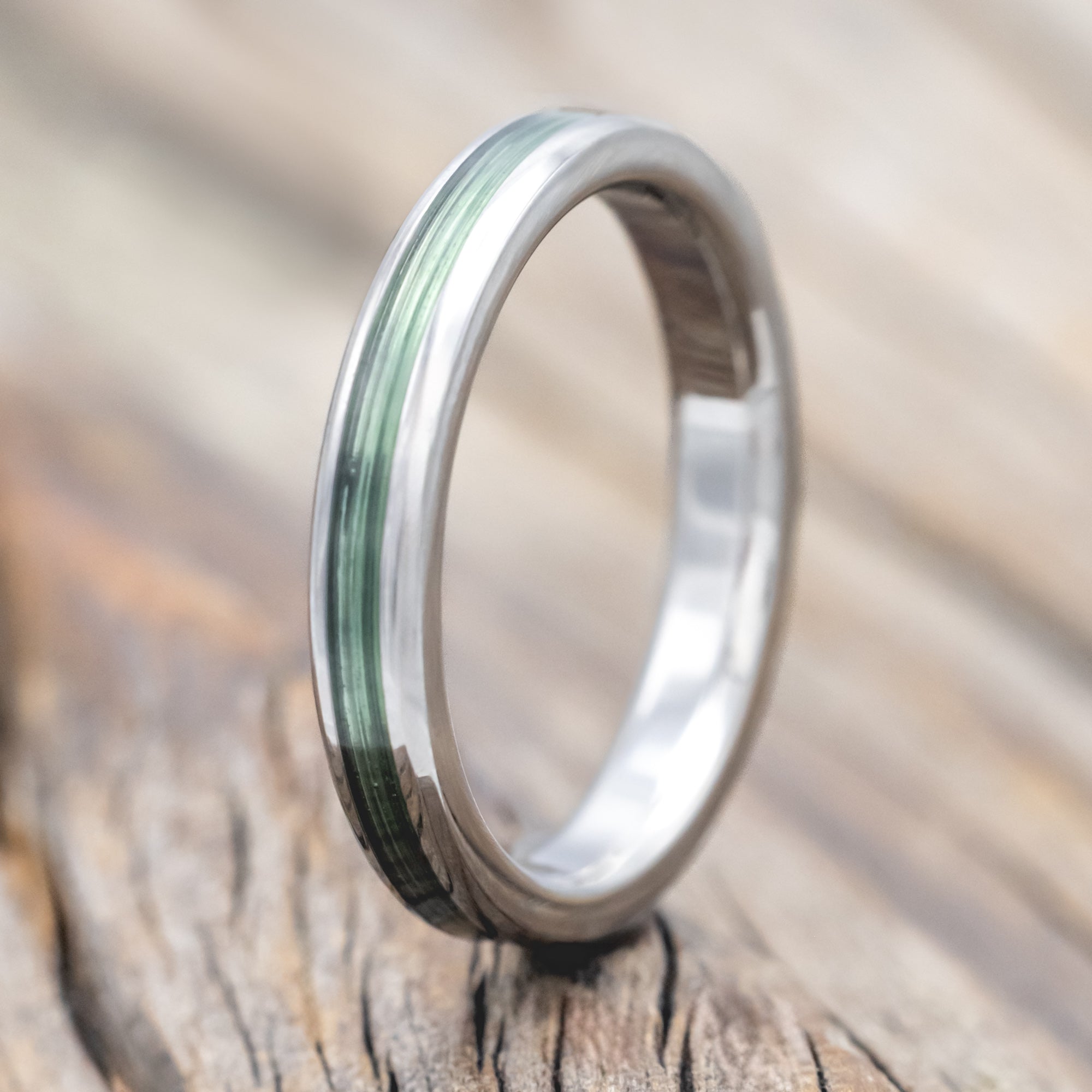 "GLEN" - MATCHING SET OF FISHING LINE & BUCKEYE BURL WOOD WEDDING BANDS-Staghead Designs