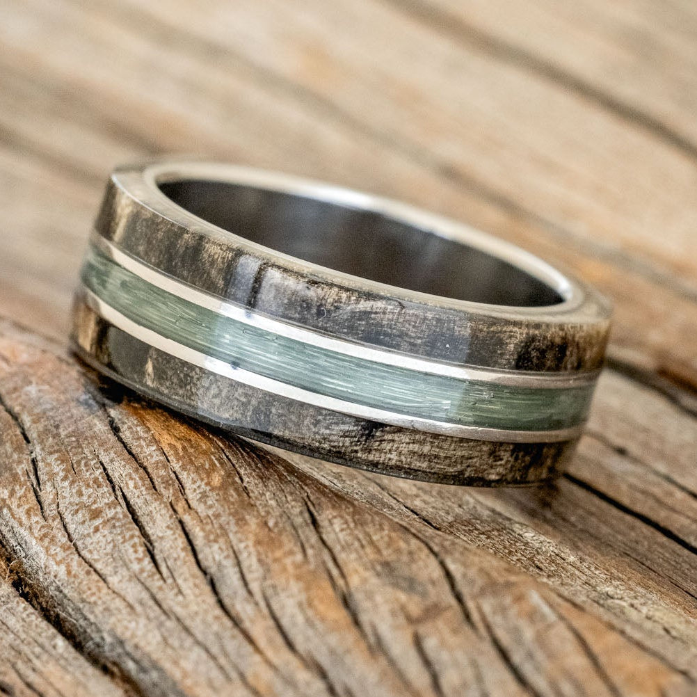 "GLEN" - BUCKEYE BURL WOOD & FISHING LINE WEDDING BAND-2