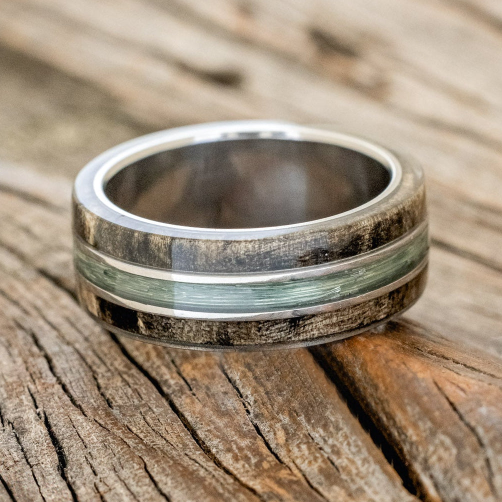 "GLEN" - BUCKEYE BURL WOOD & FISHING LINE WEDDING BAND-3