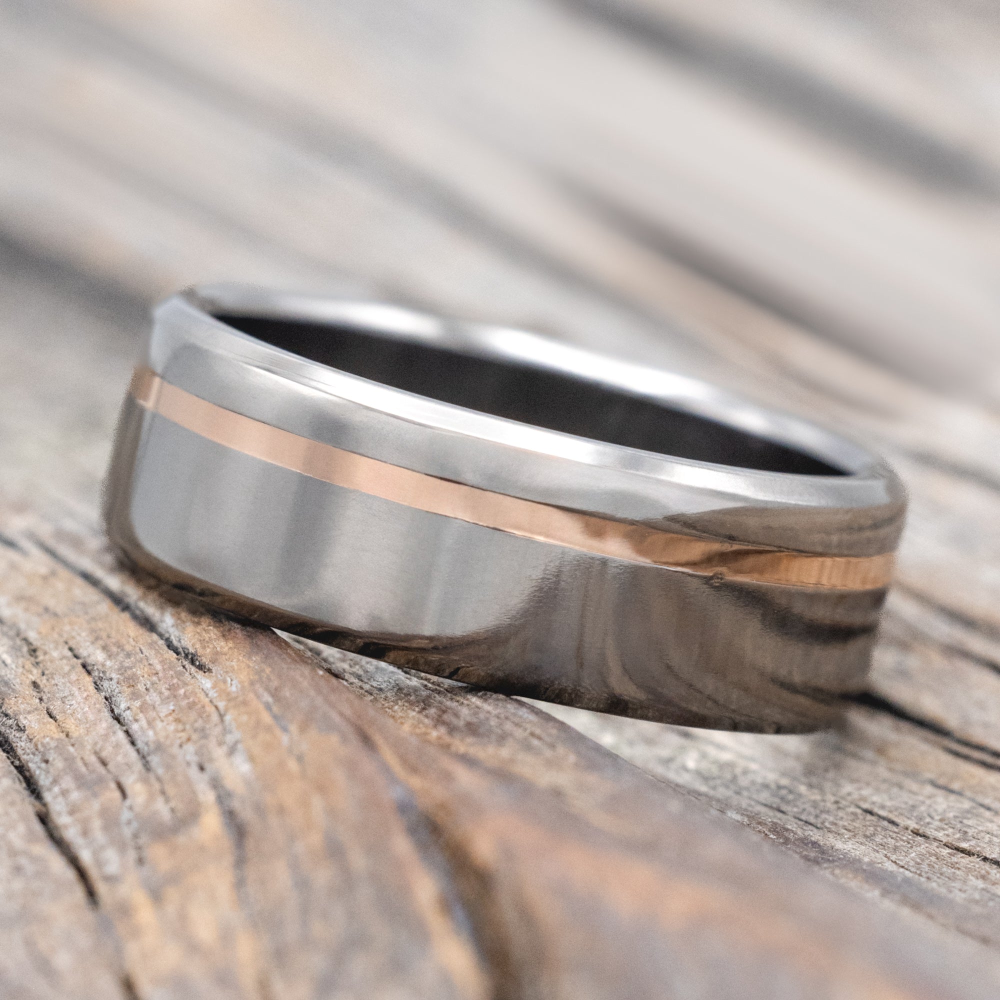 14K GOLD INLAY WEDDING RING-Staghead Designs