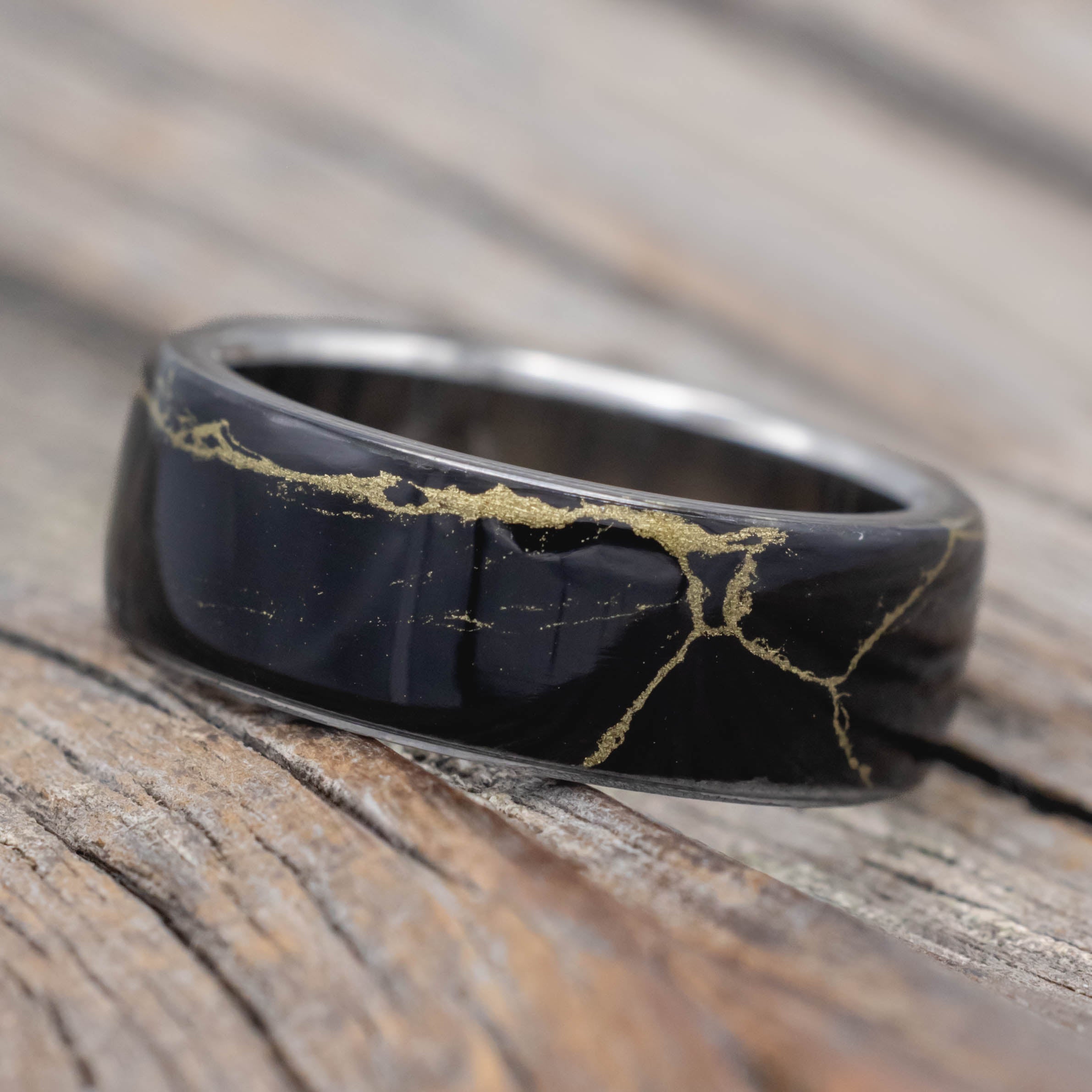 "HAVEN" - BLACK & GOLD MATRIX TRUSTONE WEDDING BAND-Staghead Designs